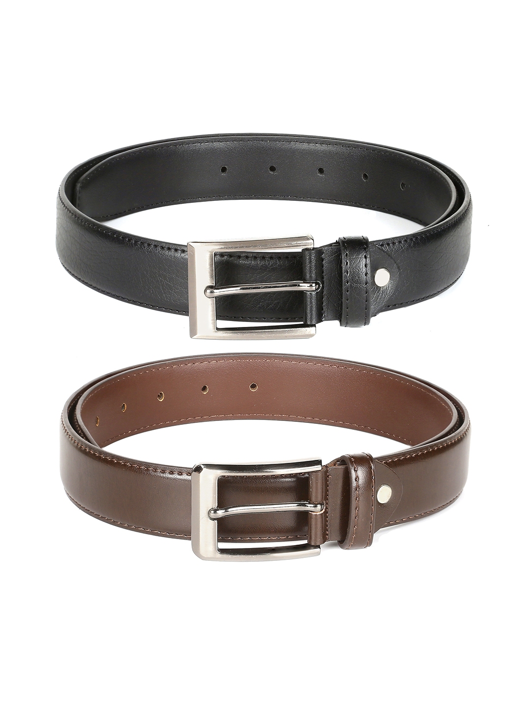CRUSSET Men Set Of 2 Black Brown Solid Belts