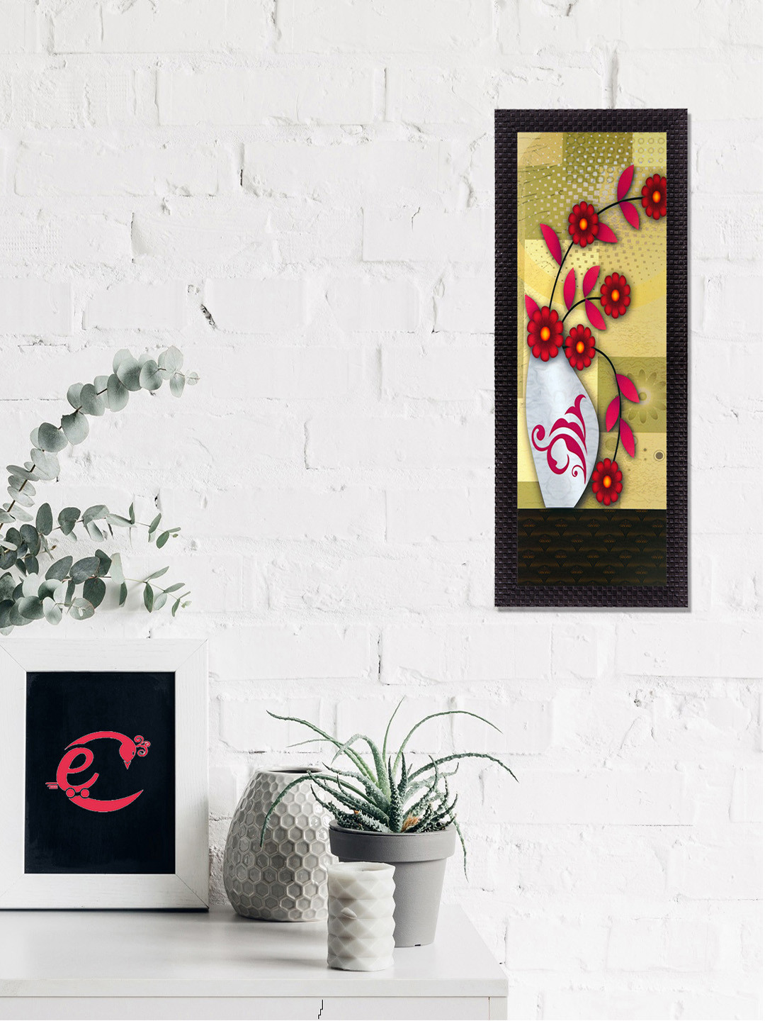 eCraftIndia Red Paper Wall Home Office Rectangle Potrait Paintings Wall Art -15.7 x 6.69In