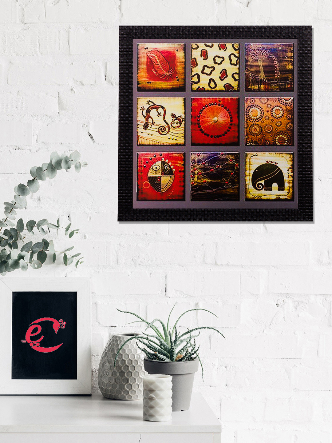 eCraftIndia Red & Yellow Abstract Satin Matt Texture UV Art Wall Painting