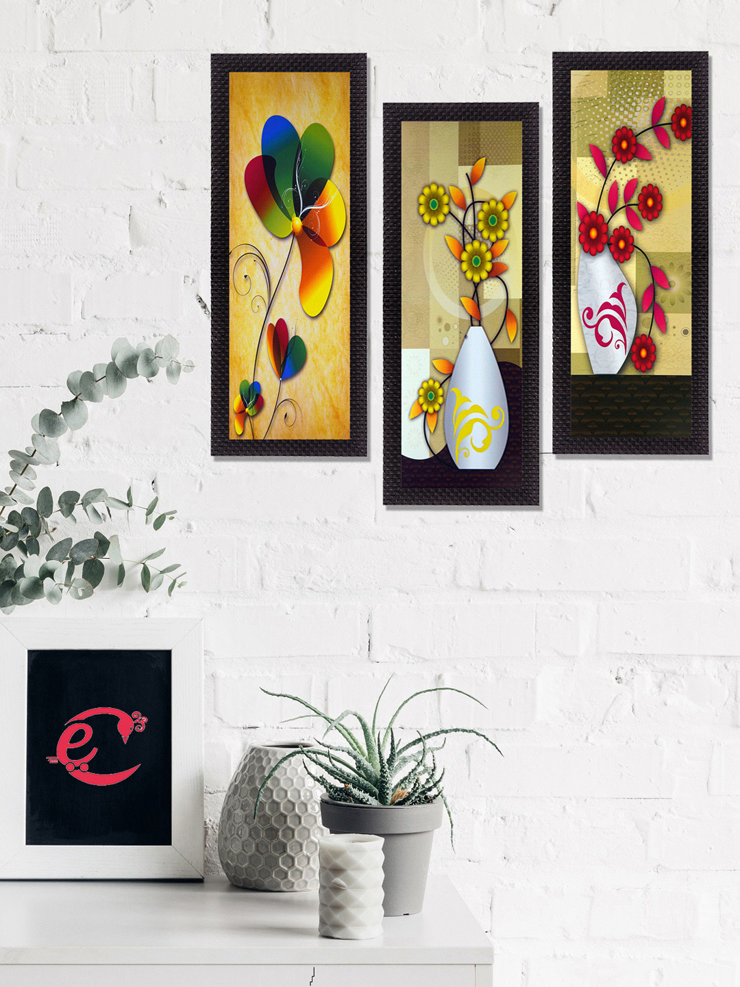 eCraftIndia 3 Piece Wall Rectangle Paintings Wall Art -7 x 16 In