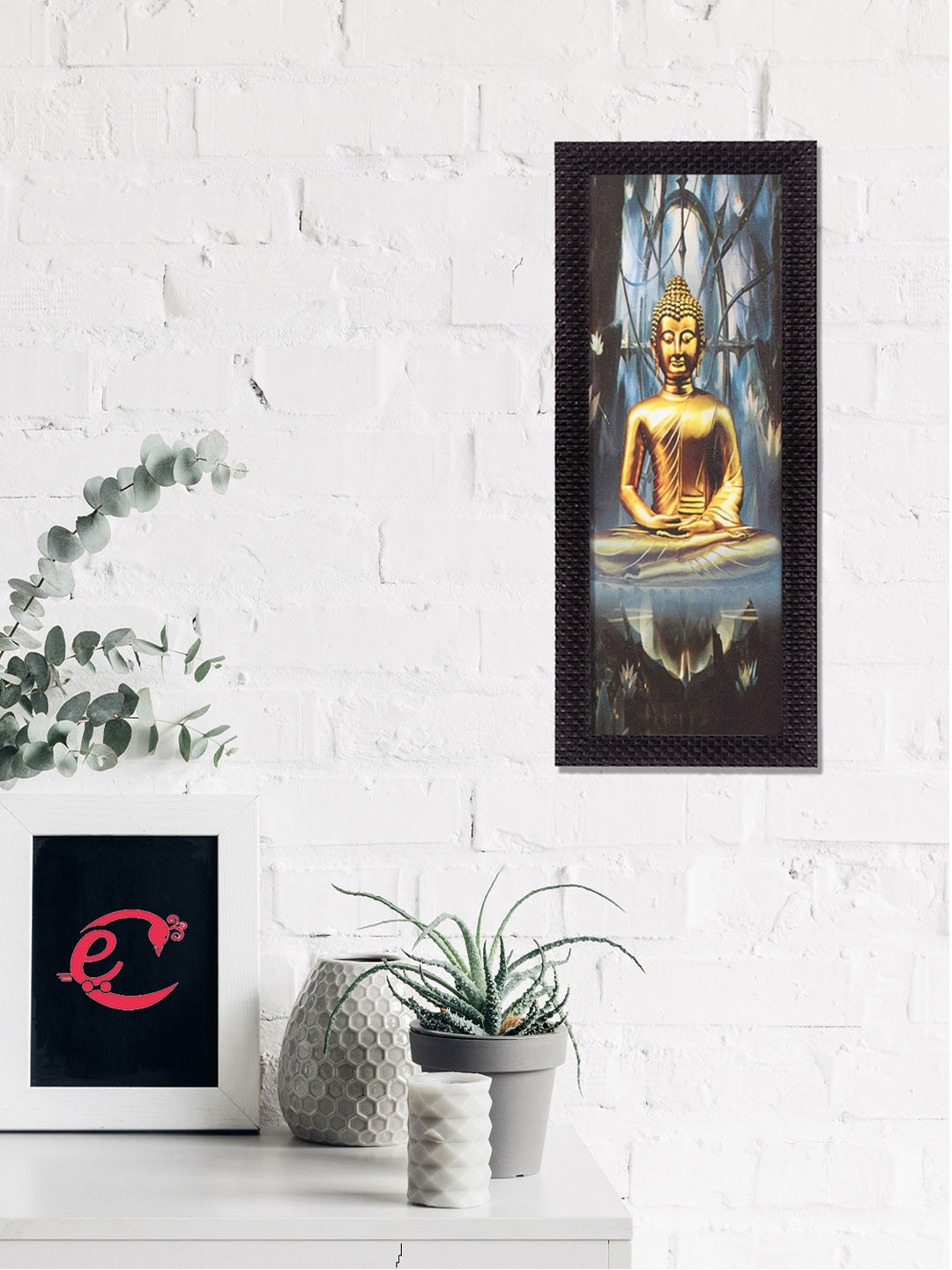 eCraftIndia Almighty Lord Buddha Paper Wall Rectangle Paintings Wall Art -16 x 7 In