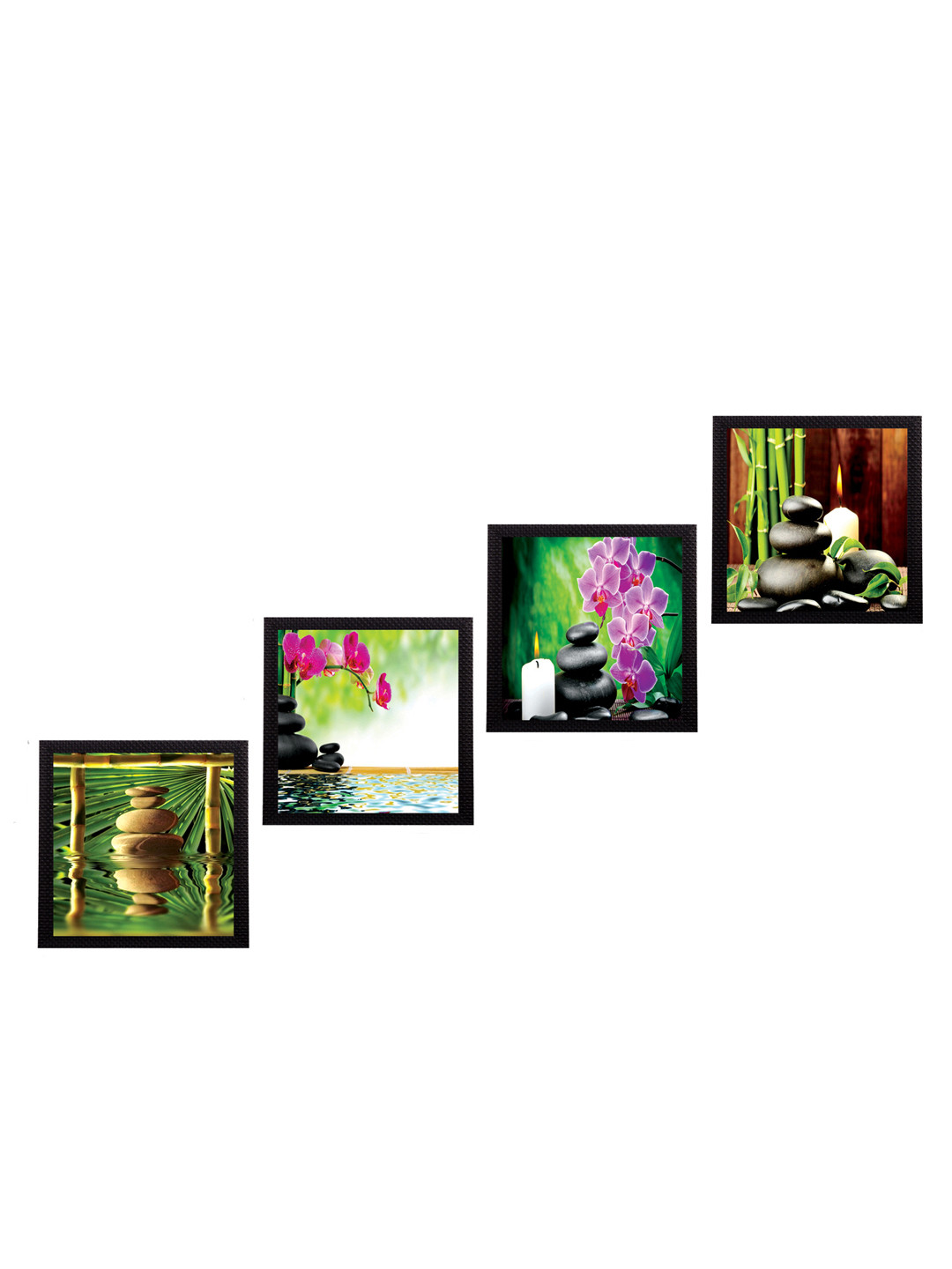 eCraftIndia Green 4 Pcs Wall Living Room Square Potrait Paintings Wall Art -10 x 10In Each