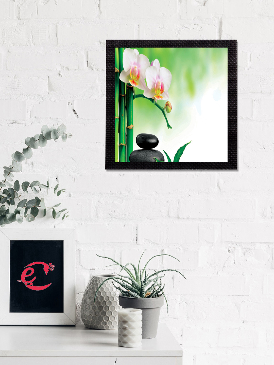 eCraftIndia Green & Pink Botanical Floral Satin Matt Texture UV Wall Art