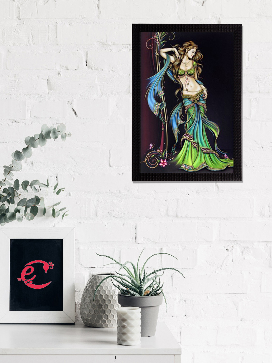 eCraftIndia Standing Lady Satin Matt Wall Rectangle Paintings Wall Art - 14 x 11In