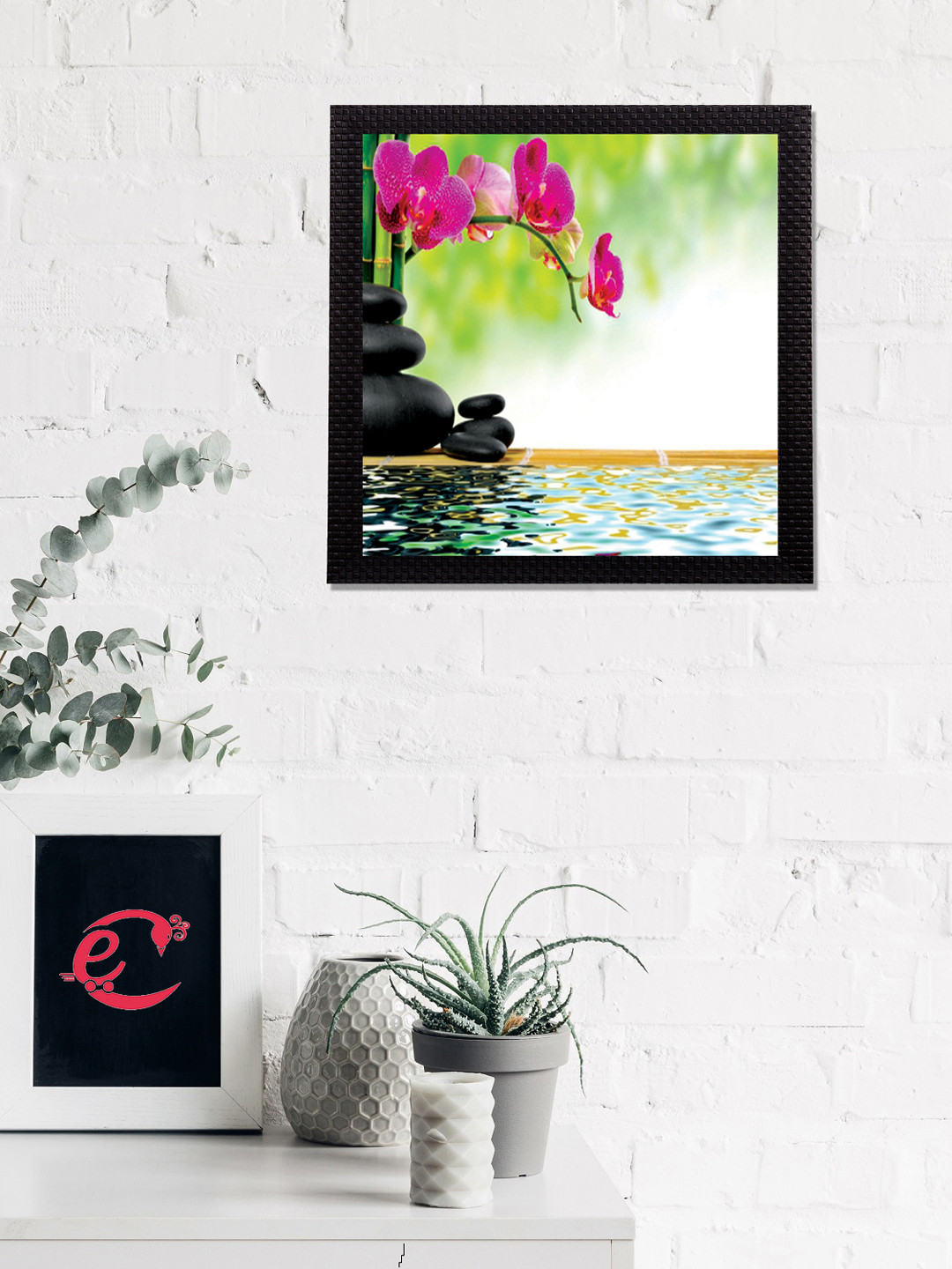 eCraftIndia Green & Pink Floral Satin Matt Texture UV Wall Art