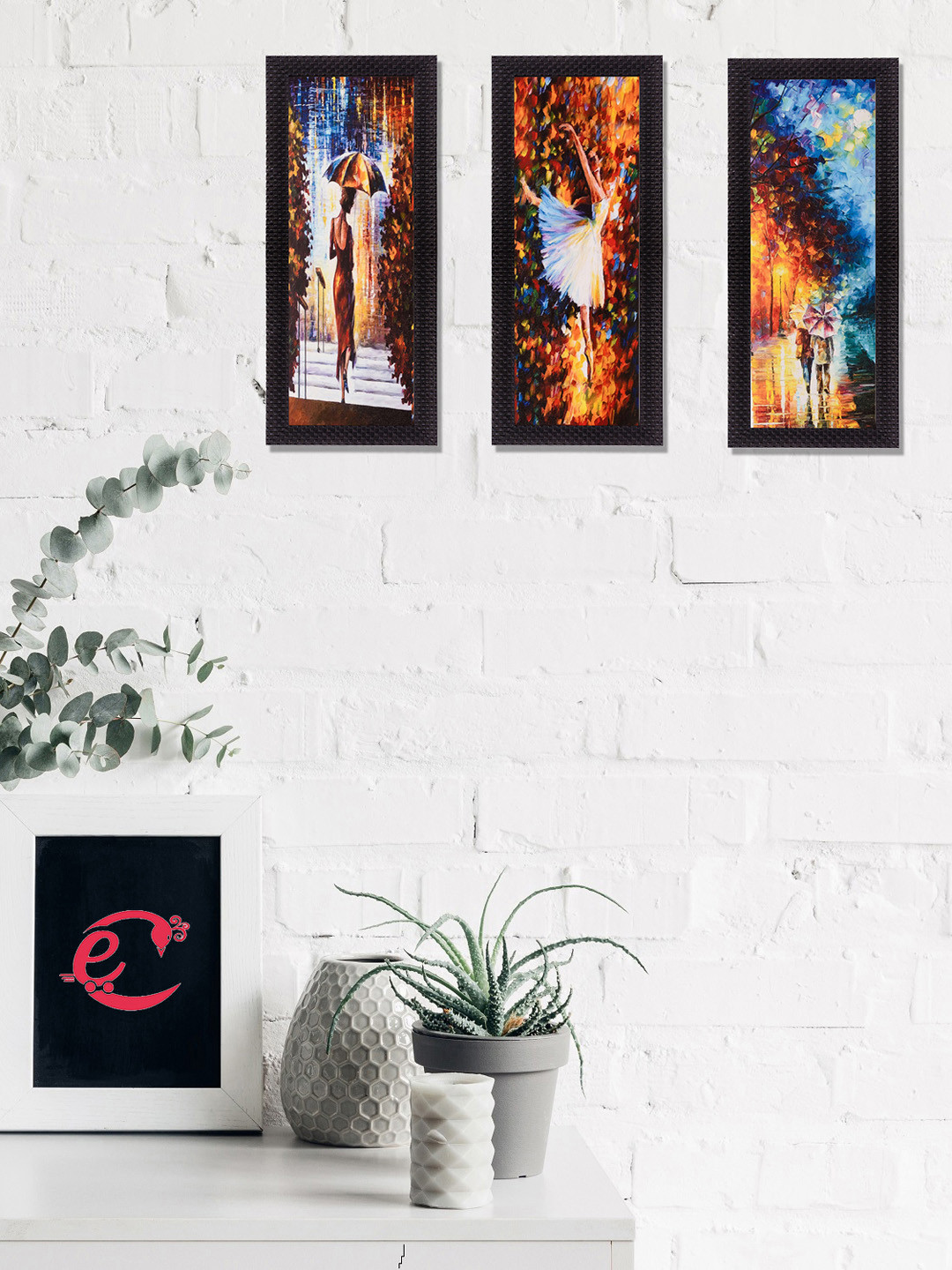 eCraftIndia Blue 3 Pcs Wall Living Room Rectangle Paintings Wall Art -40 x 7 x 0.5In