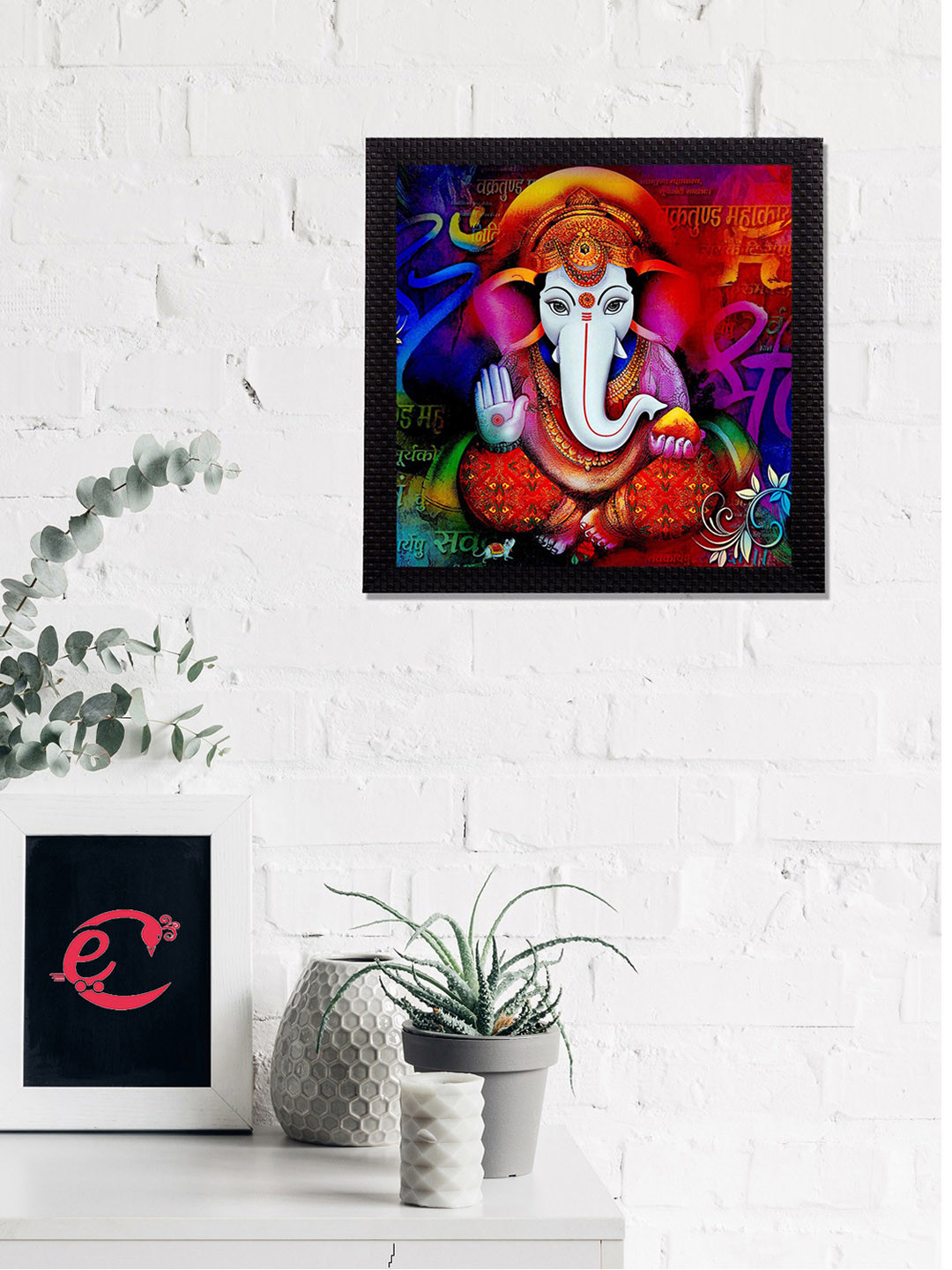 eCraftIndia Red & Blue Ganesha Satin Matt Texture UV Wall Art