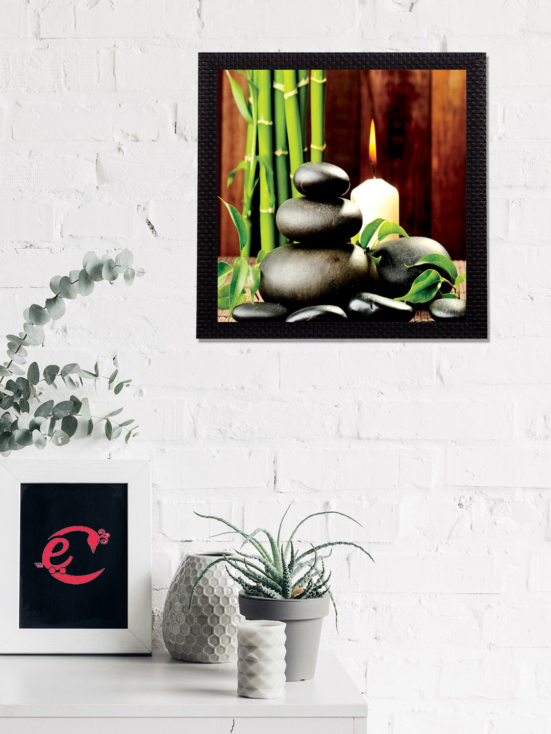 eCraftIndia Brown & Green Soothing Stones Satin Matt Texture UV Wall Art