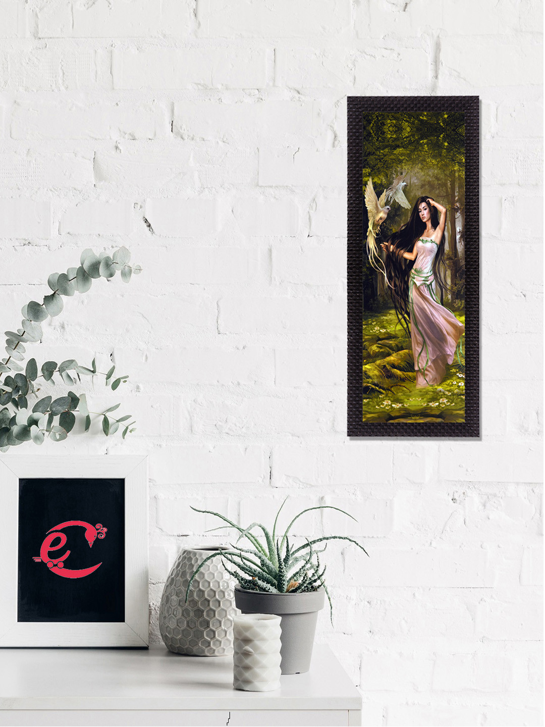 eCraftIndia Bird & Woman Paper Wall Rectangle Paintings Wall Art - 16x7In