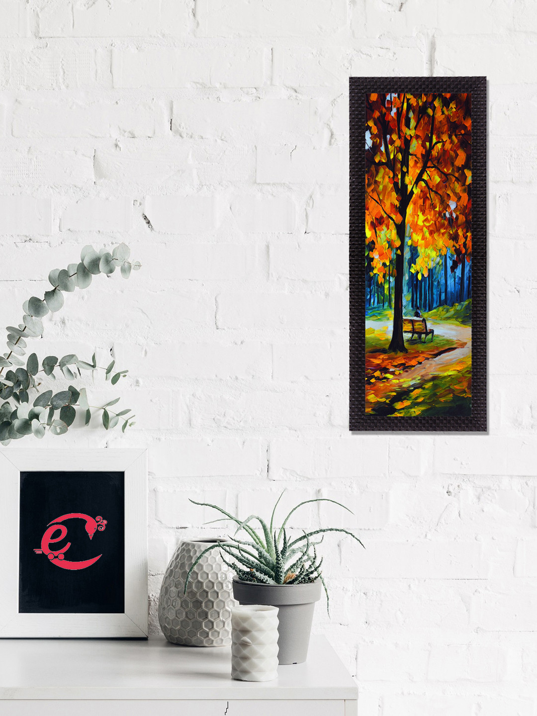 eCraftIndia Blue Wall Living Room Rectangle Potrait Paintings Wall Art -15.7 x 6.69In