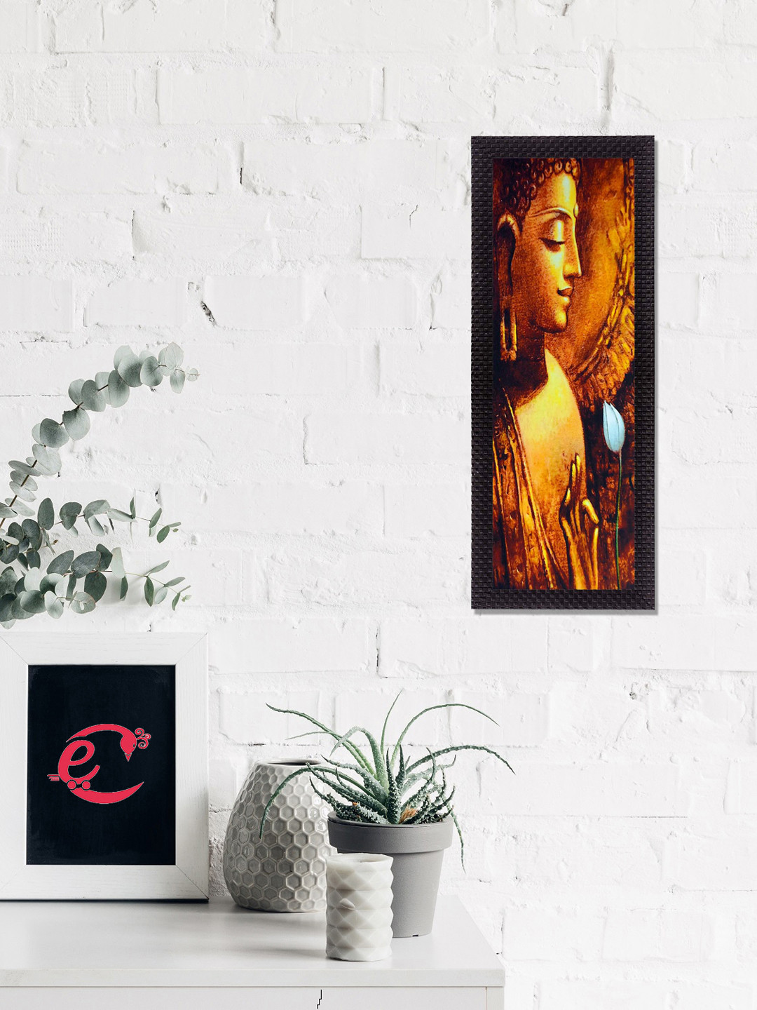 eCraftIndia Brown & Yellow Almighty Lord Buddha Satin Matt Texture UV Wall Art