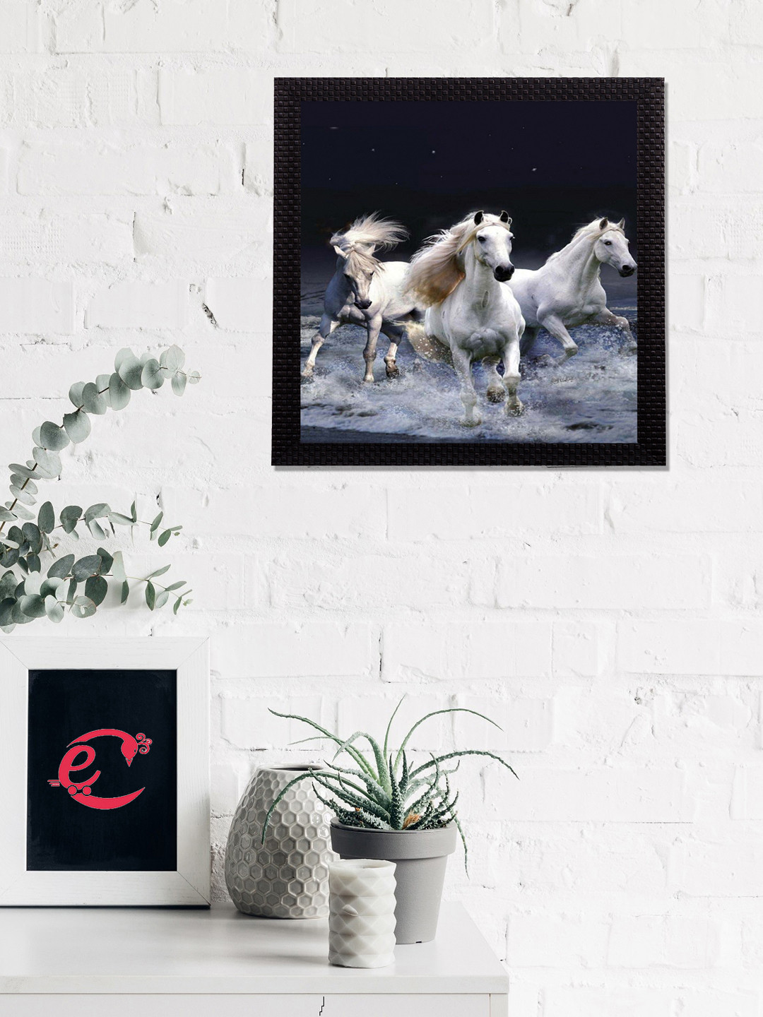 eCraftIndia Running Horses Canvas Wall Square Paintings Wall Art -9.8x9.8In