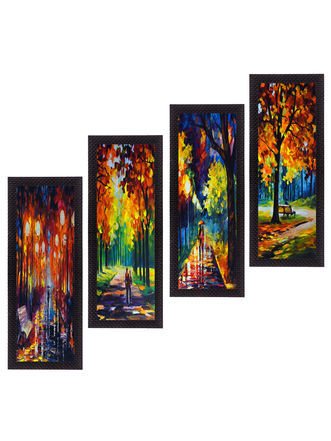 eCraftIndia Set of 4 Orange & Green Loving Couple Moments Satin Matt Texture UV Wall Art