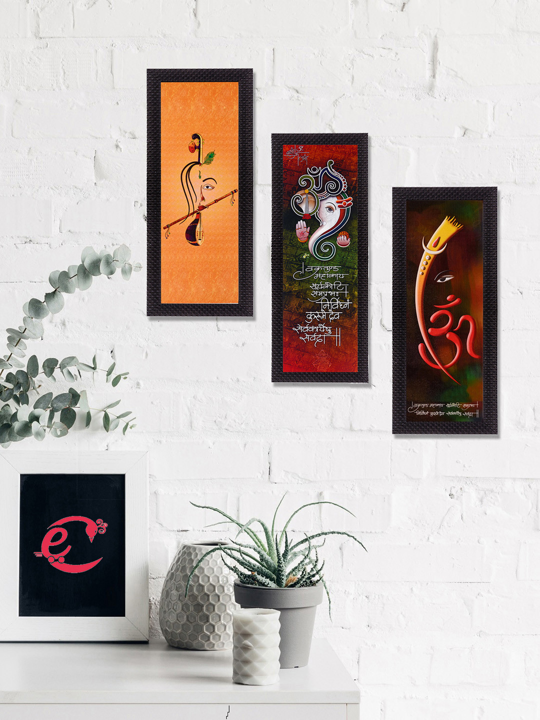 eCraftIndia Lord Krishna Paper 3 Pcs Living Room Paintings Wall Art -40 x 7 x 0.5In