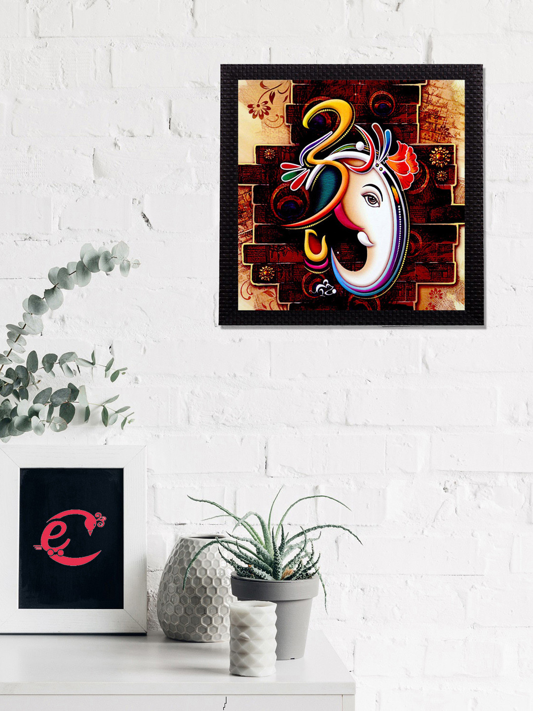 eCraftIndia Maroon & Brown Face Of Ganesha Satin Matt Texture UV Wall Art