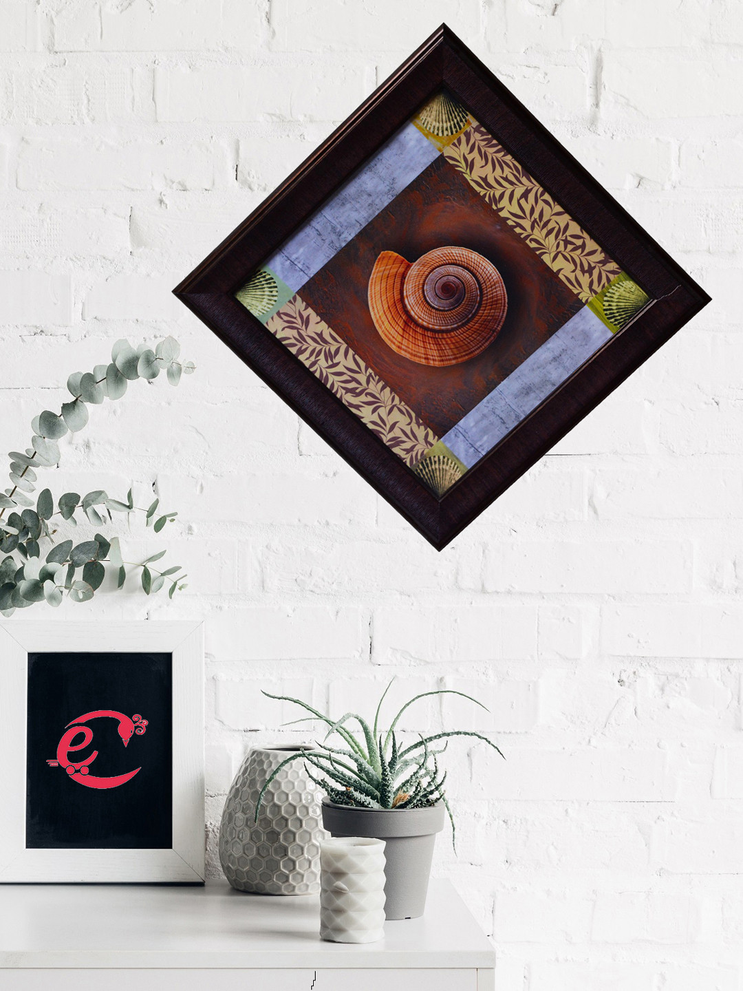eCraftIndia Shell Design Paper Wall Square Paintings Wall Art - 14 x 14 In