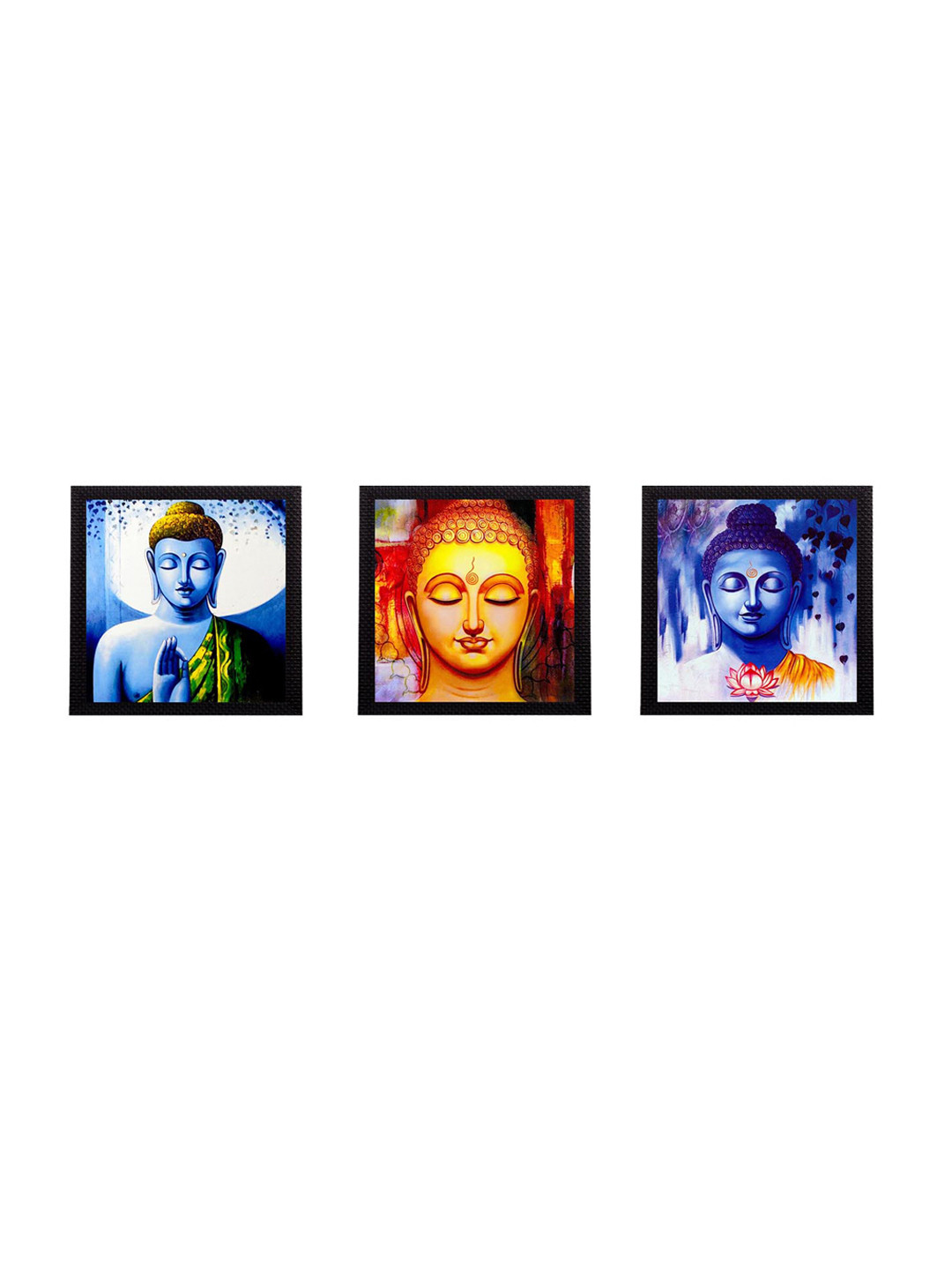 eCraftIndia Meditating Buddha Satin 3 Piece Wall Square Paintings Wall Art - 10 x 10 In