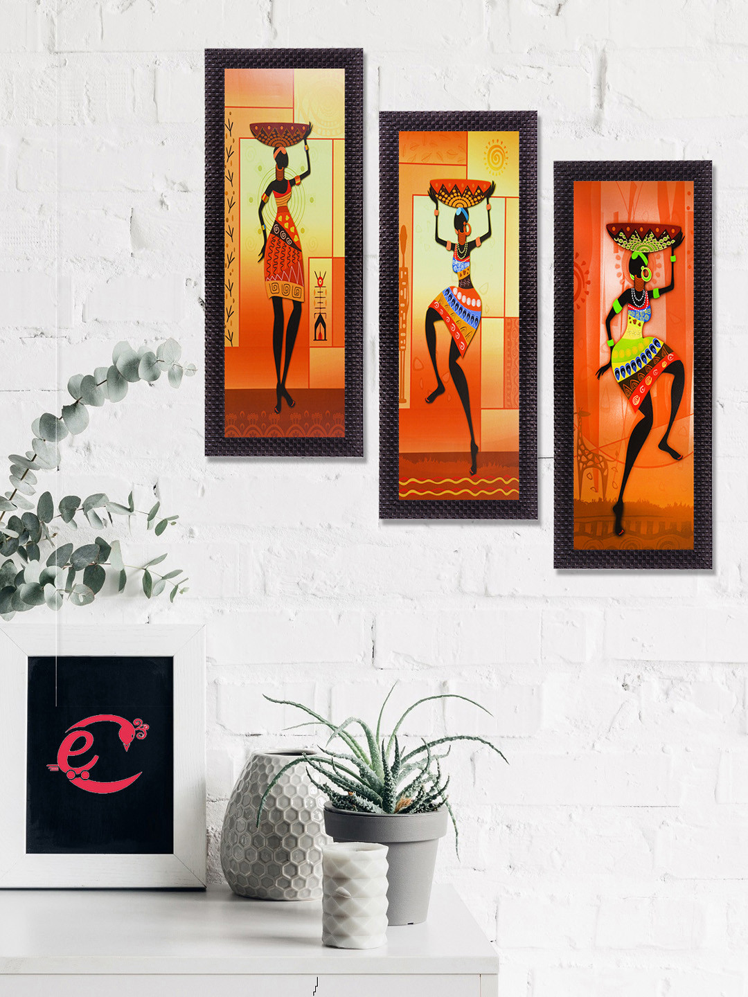 eCraftIndia Paper 3 Pcs Wall Home Office Rectangle Paintings Wall Art -15.7 x 6.69In