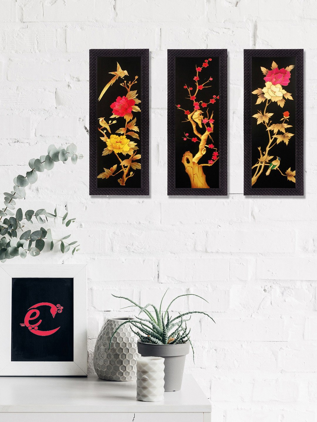 eCraftIndia Paper 3 Piece Wall Rectangle Paintings Wall Art - 16 x 7In