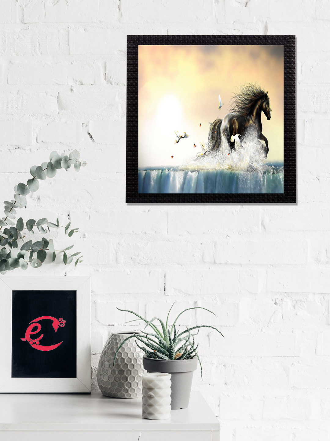 eCraftIndia Yellow & Black Powerful Horse Satin Matt Texture UV Wall Art