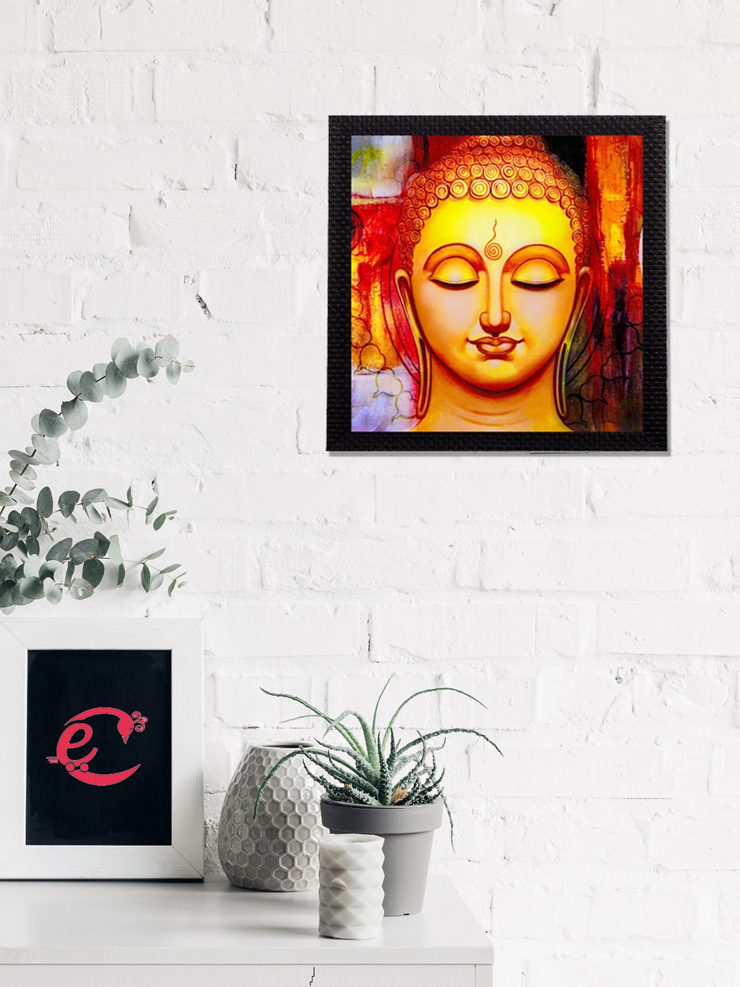 eCraftIndia Lord Buddha Yellow Wall Living Room Square Paintings Wall Art -9.84 x 9.84In