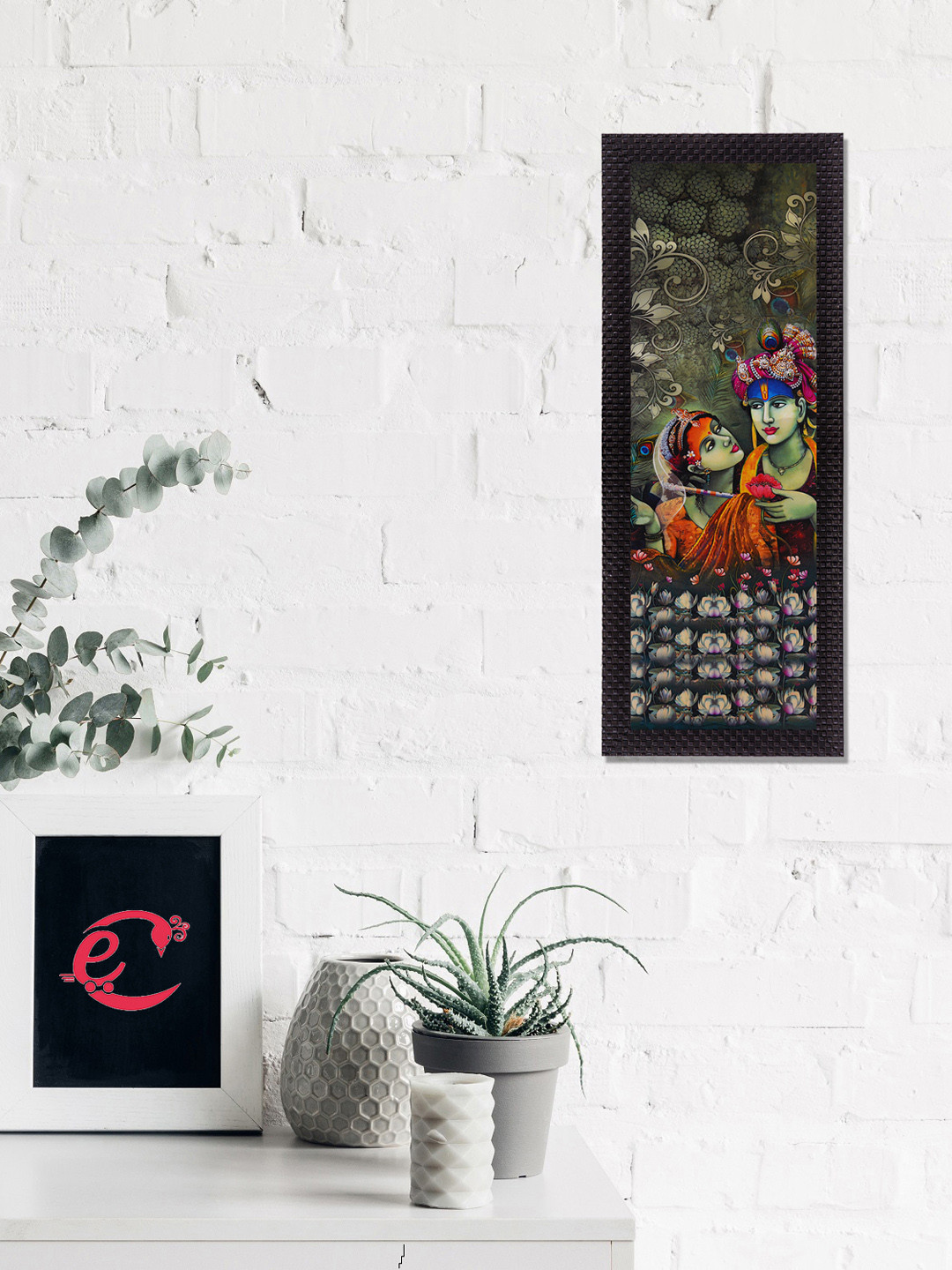 eCraftIndia Radha Krishna Wall Rectangle Paintings Wall Art - 7 x 16In