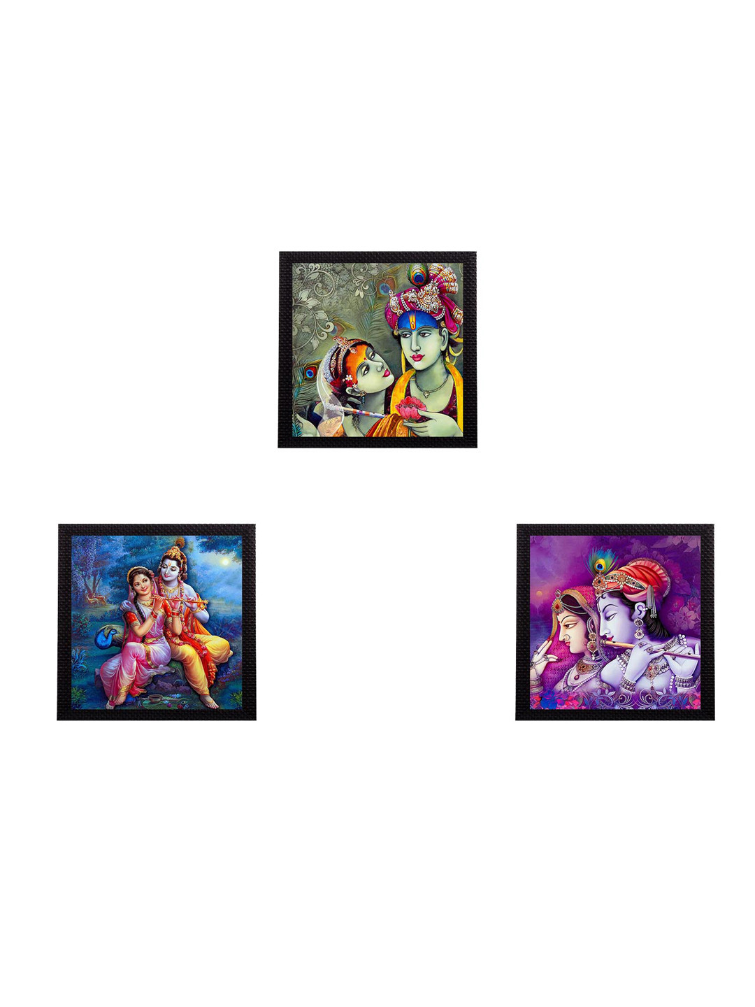 eCraftIndia Radha Krishna Satin Matt 3 Pcs Wall Square Paintings Wall Art - 10x10In