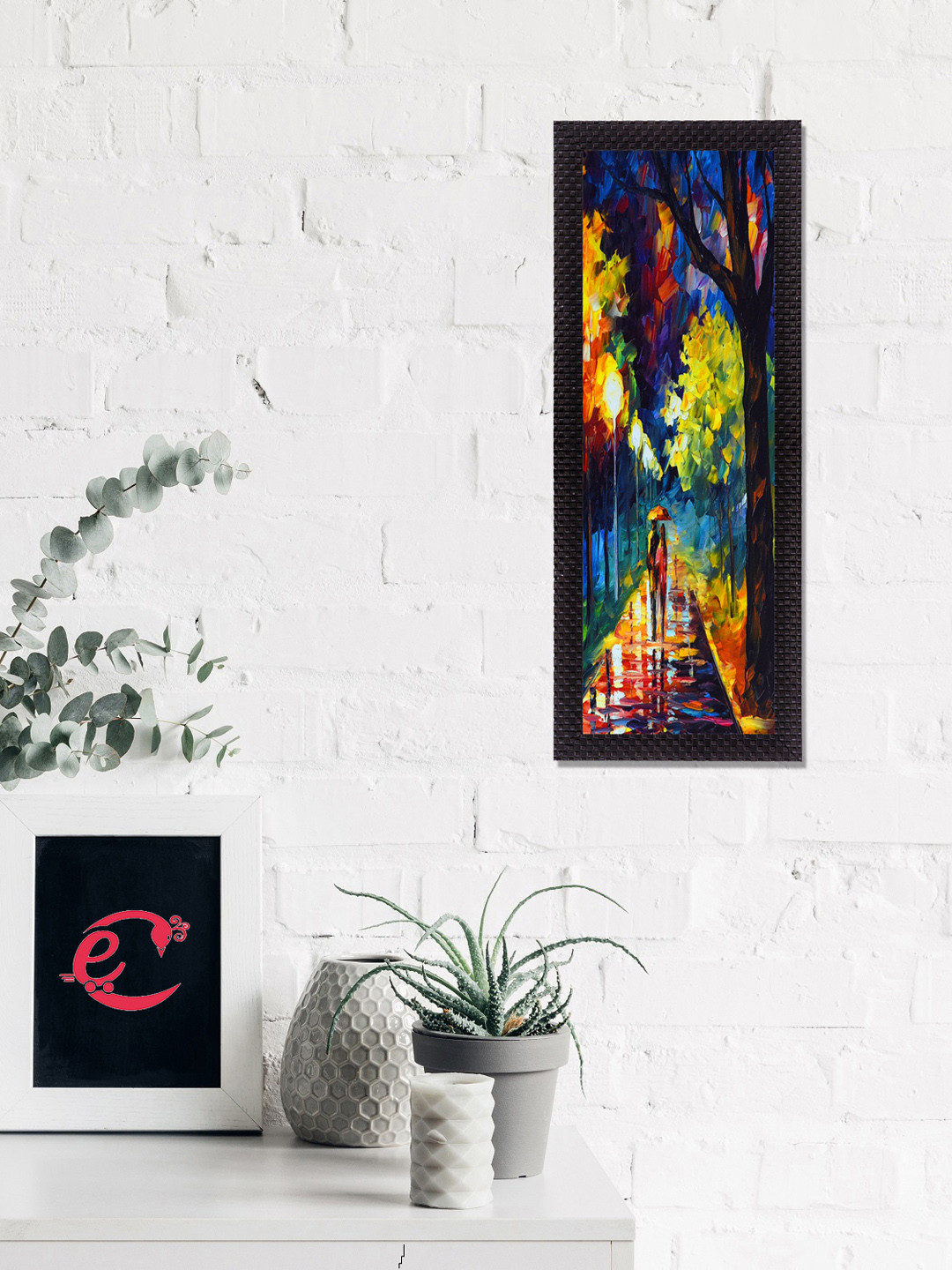 eCraftIndia Scenic Night Paper Wall Rectangle Paintings Wall Art -16 x 7 In