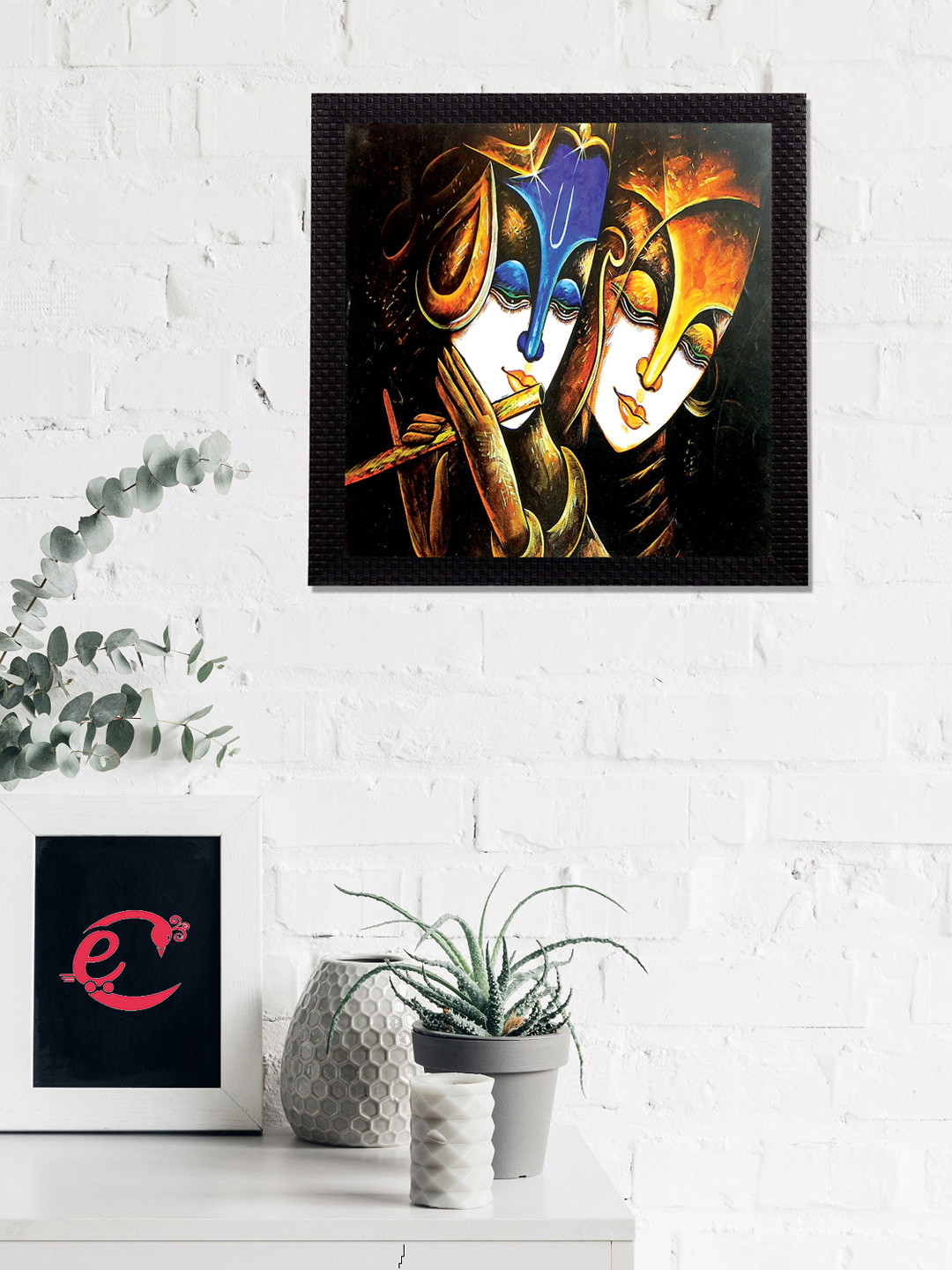 eCraftIndia Divine Radha Krishna Canvas Square Paintings Wall Art-3.9 x 3.9In