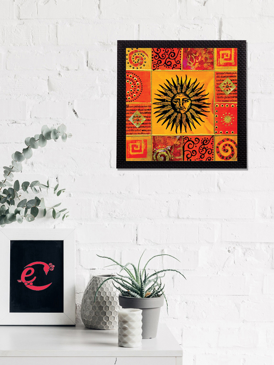 eCraftIndia Red & Yellow Face Of Sun Satin Matt Texture UV Wall Art