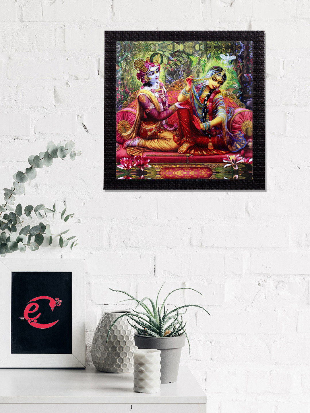eCraftIndia Pink & Green Radha Krishna Satin Matt Texture UV Wall Art