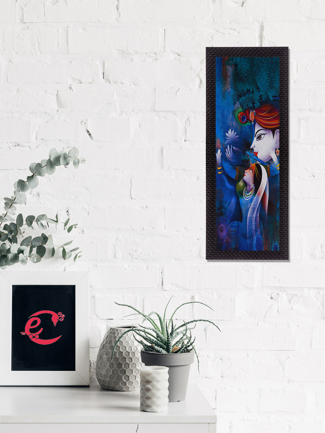 eCraftIndia Blue Lord Krishna Radha Satin Matt Texture UV Wall Art