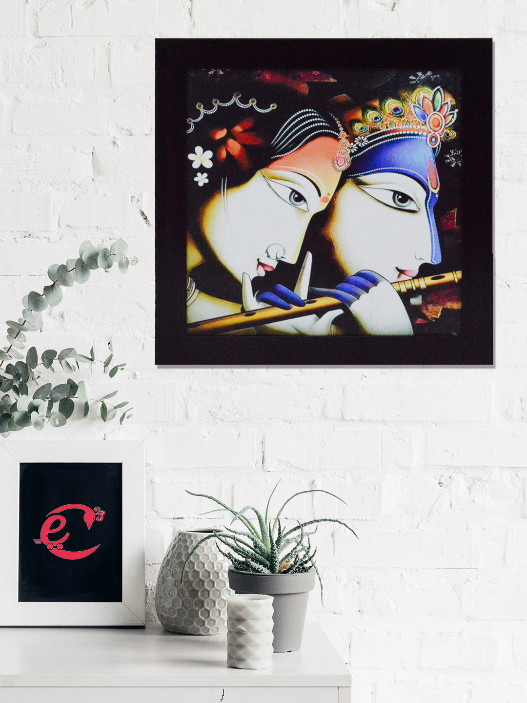 eCraftIndia Lord Krishna White Wall Living Room Square Paintings Wall Art -11.4 x 11.4In