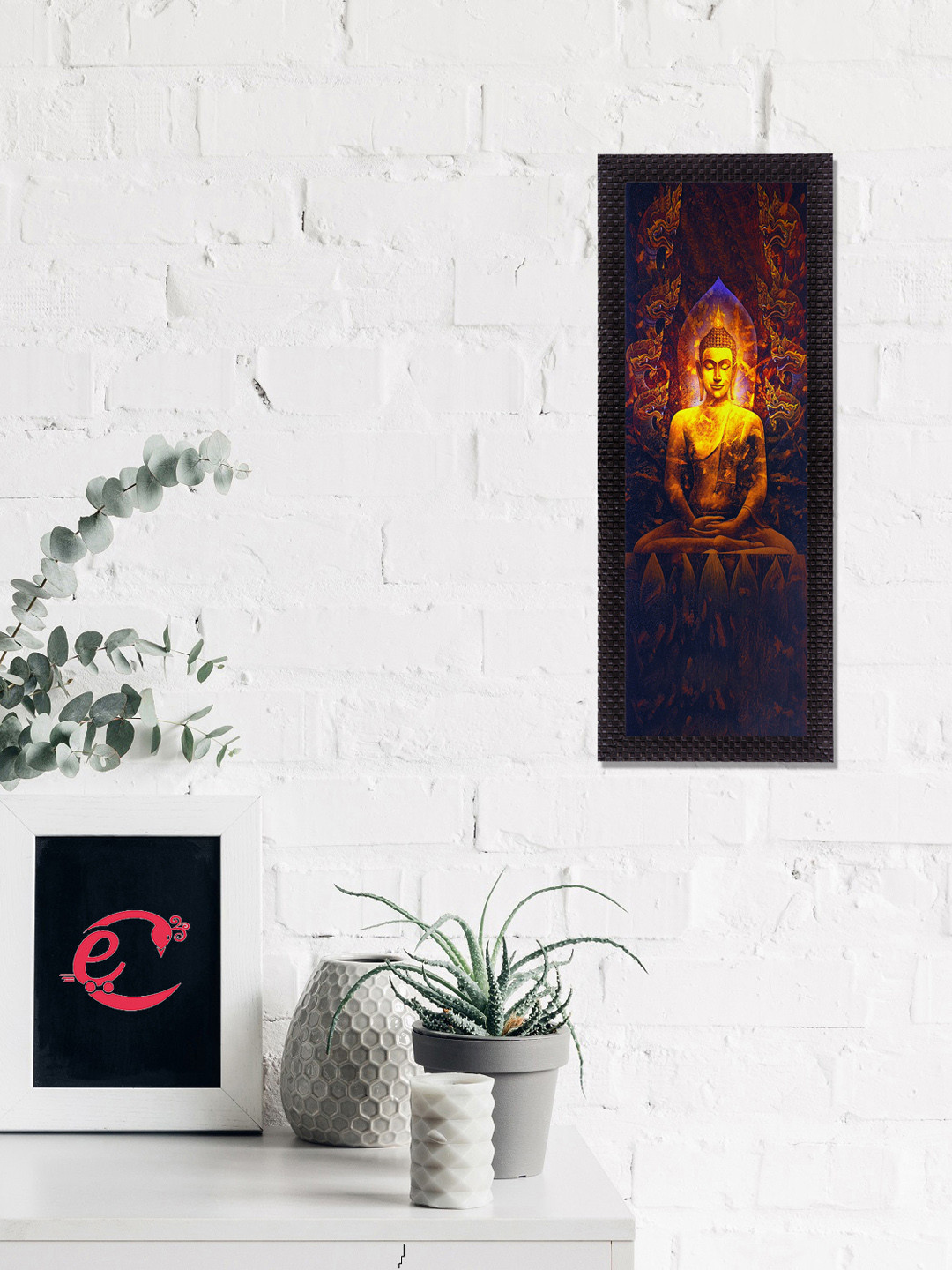 eCraftIndia Gold-Toned & Blue Enlightening Lord Buddha Satin Matt Texture UV Wall Art