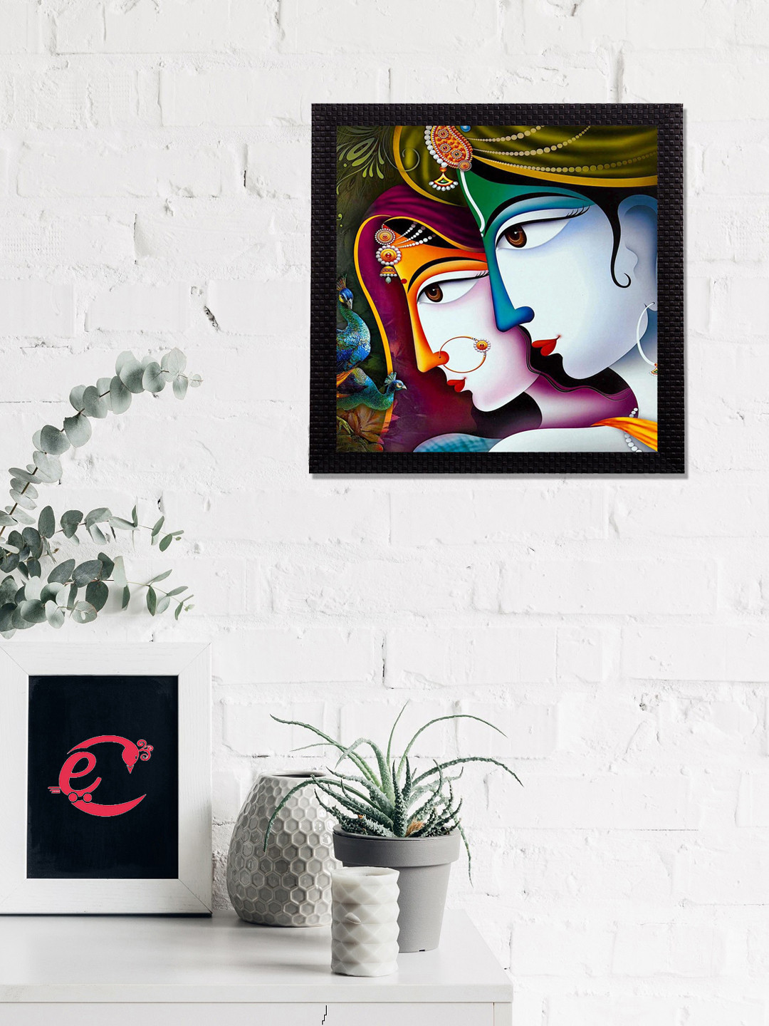 eCraftIndia Blue & Green Face Of Radha Krishna Satin Matt Texture UV Wall Art