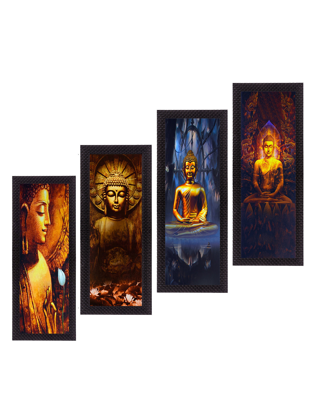 eCraftIndia Set Of 4 Brown & Blue Lord Buddha Satin Matt Texture UV Wall Art