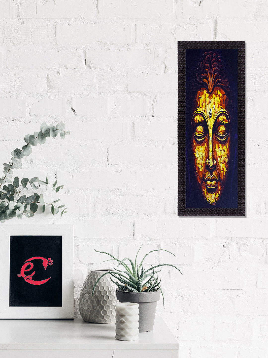 eCraftIndia Face Of Lord Buddha Canvas Wall Rectangle Paintings Wall Art -16 x 7In