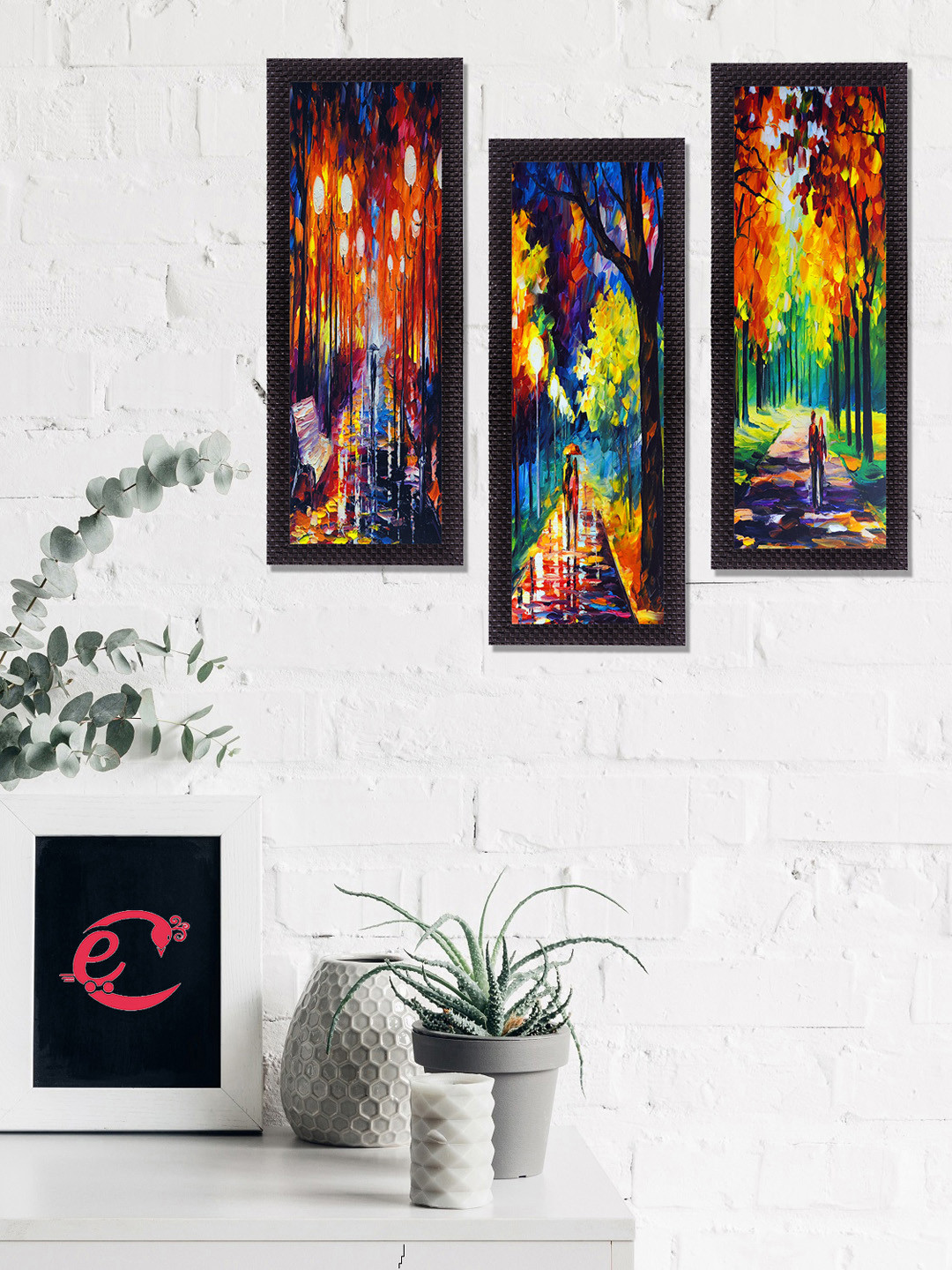 eCraftIndia Set Of 3 Beautiful Loving Couple Satin Matt Texture UV Art Paintings