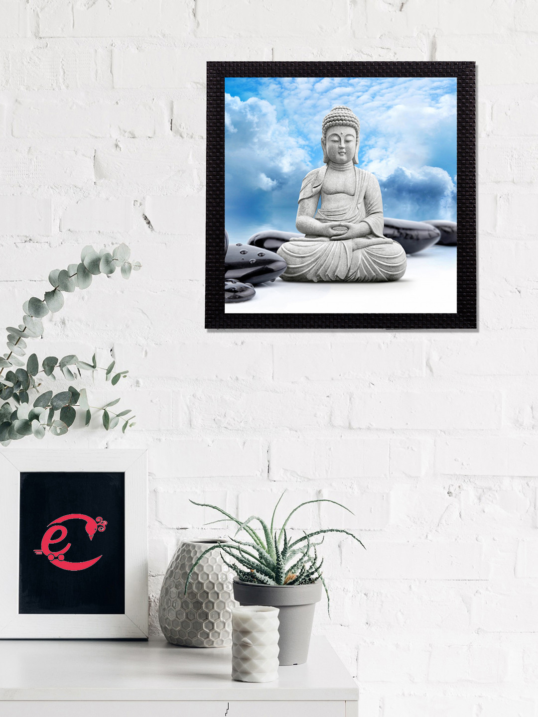 eCraftIndia Blue & Grey Lord Buddha Satin Matt Texture UV Wall Art