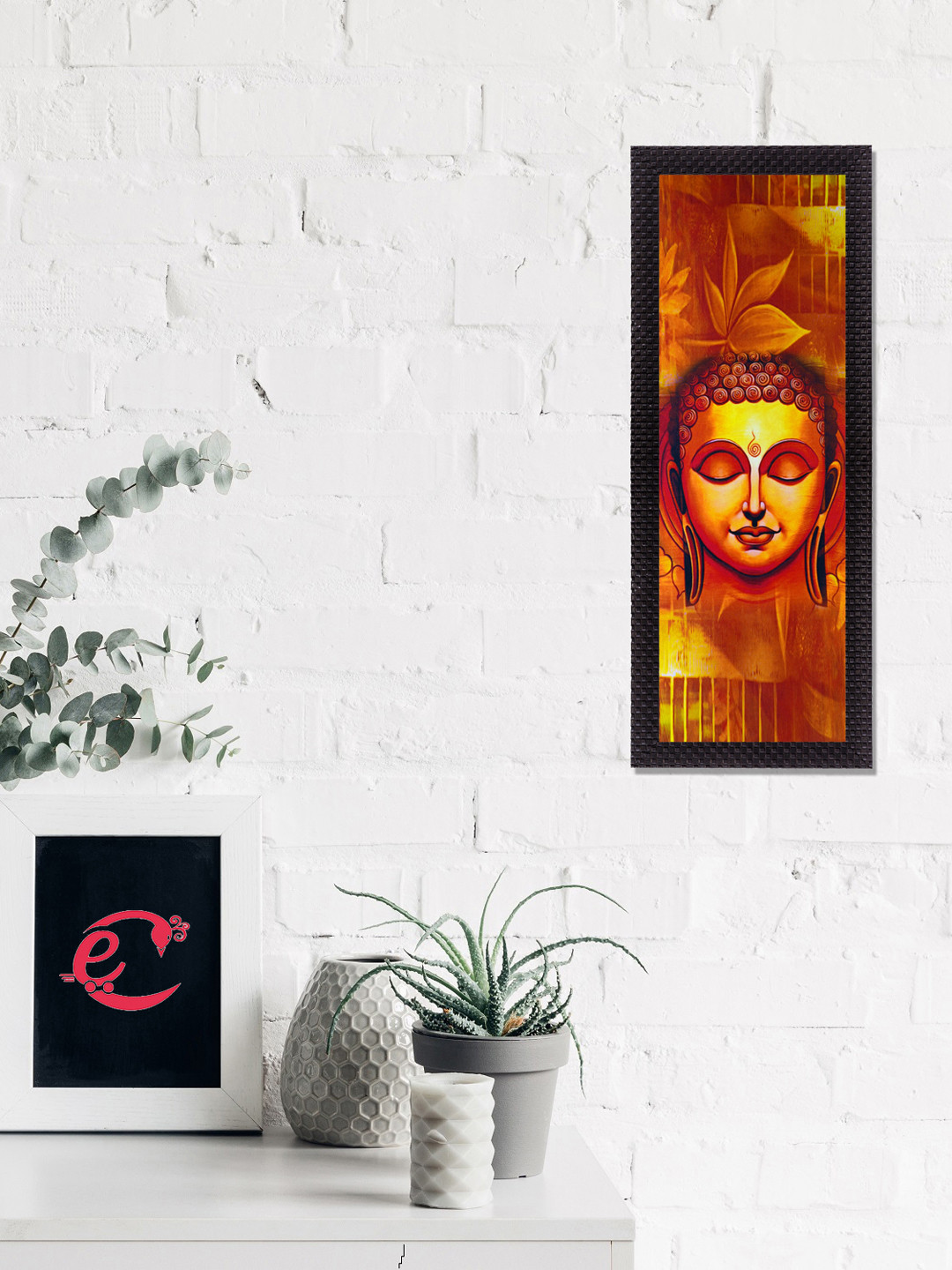 eCraftIndia Yellow & Orange Face Of Lord Buddha Satin Matt Texture UV Wall Art