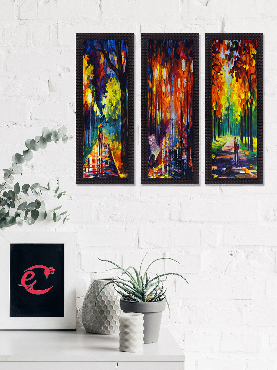 eCraftIndia Orange & Blue 3 Pieces Couple Love Moments Satin Matt Texture UV Wall Art