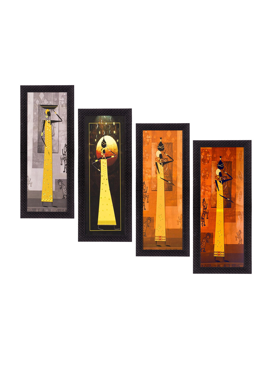 eCraftIndia Paper 4 Pcs Wall Living Room Rectangle Paintings Wall Art -16 x 7 x 0.39In