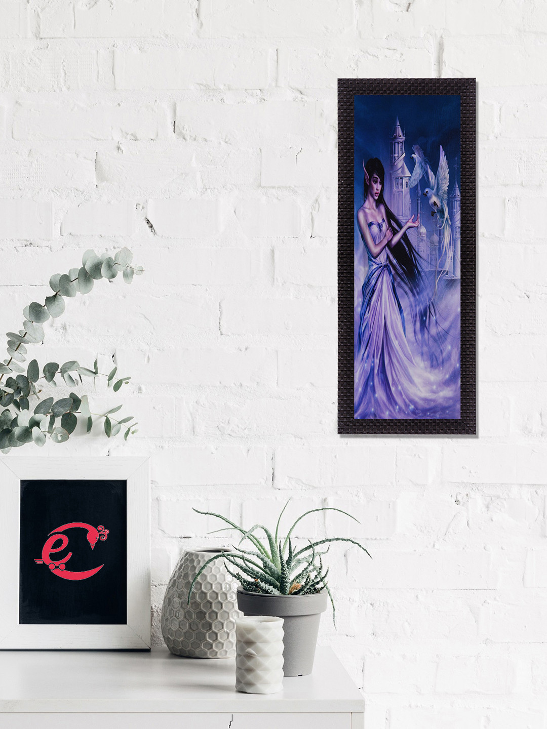 eCraftIndia Blue & Purple Lady With Bird Satin Matt Texture UV Wall Art