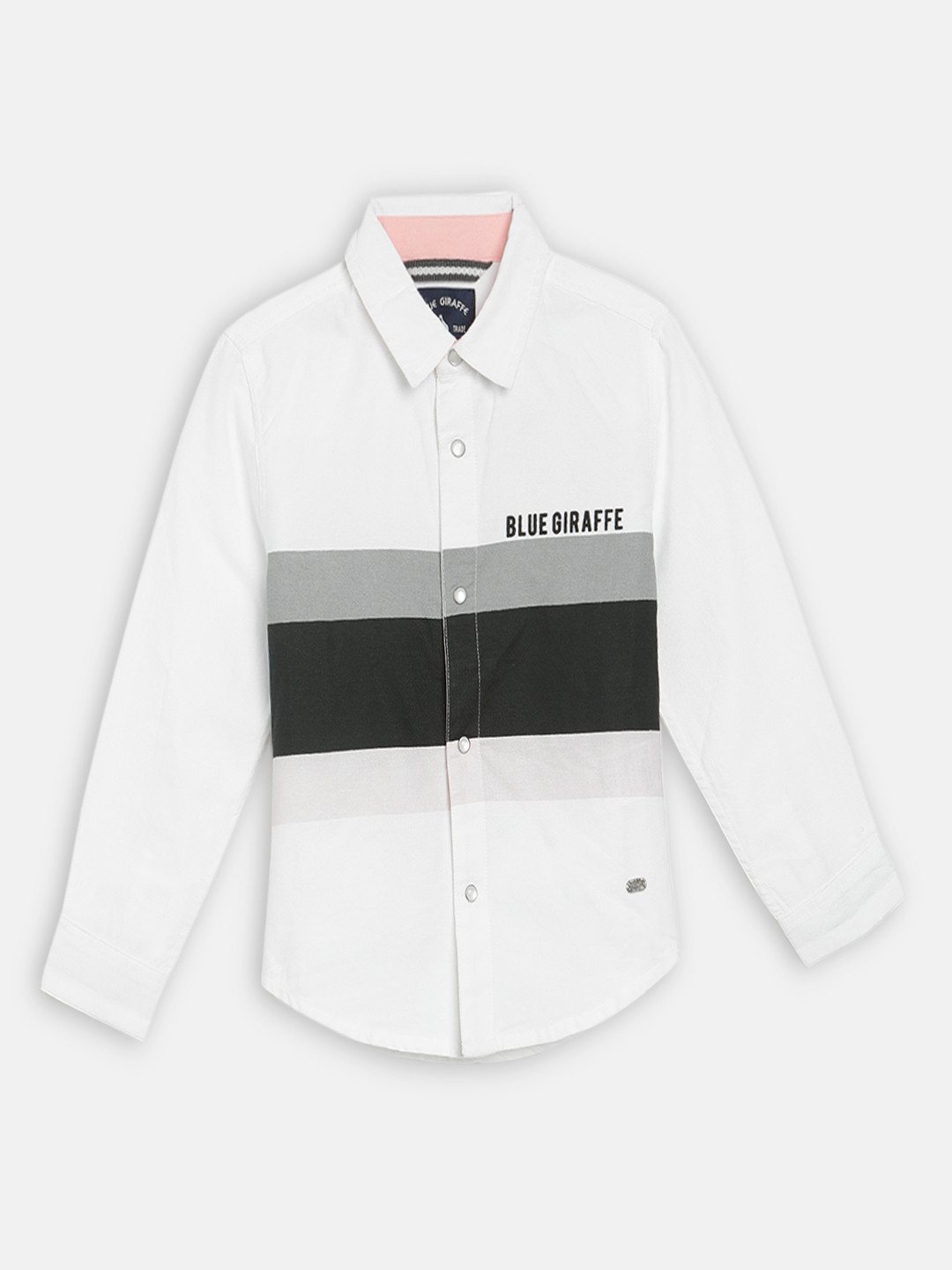 Blue Giraffe Boys White & Black Regular Fit Striped Casual Shirt