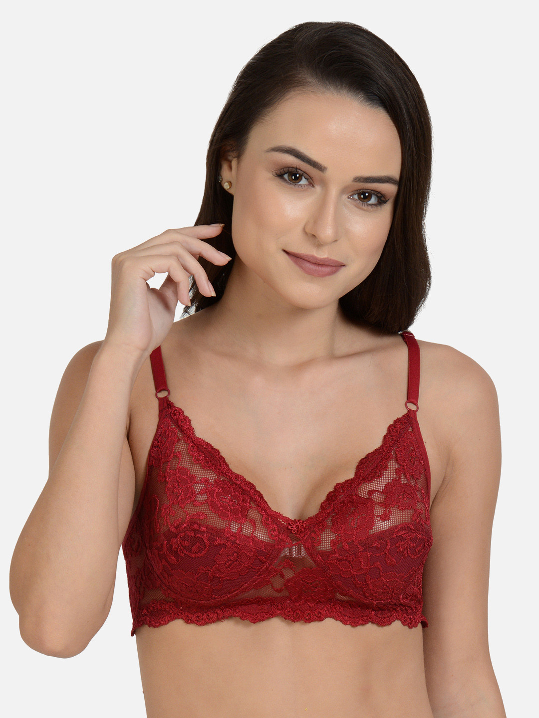 mod & shy Maroon Lace Non-Wired Non Padded Everyday Bra MS208