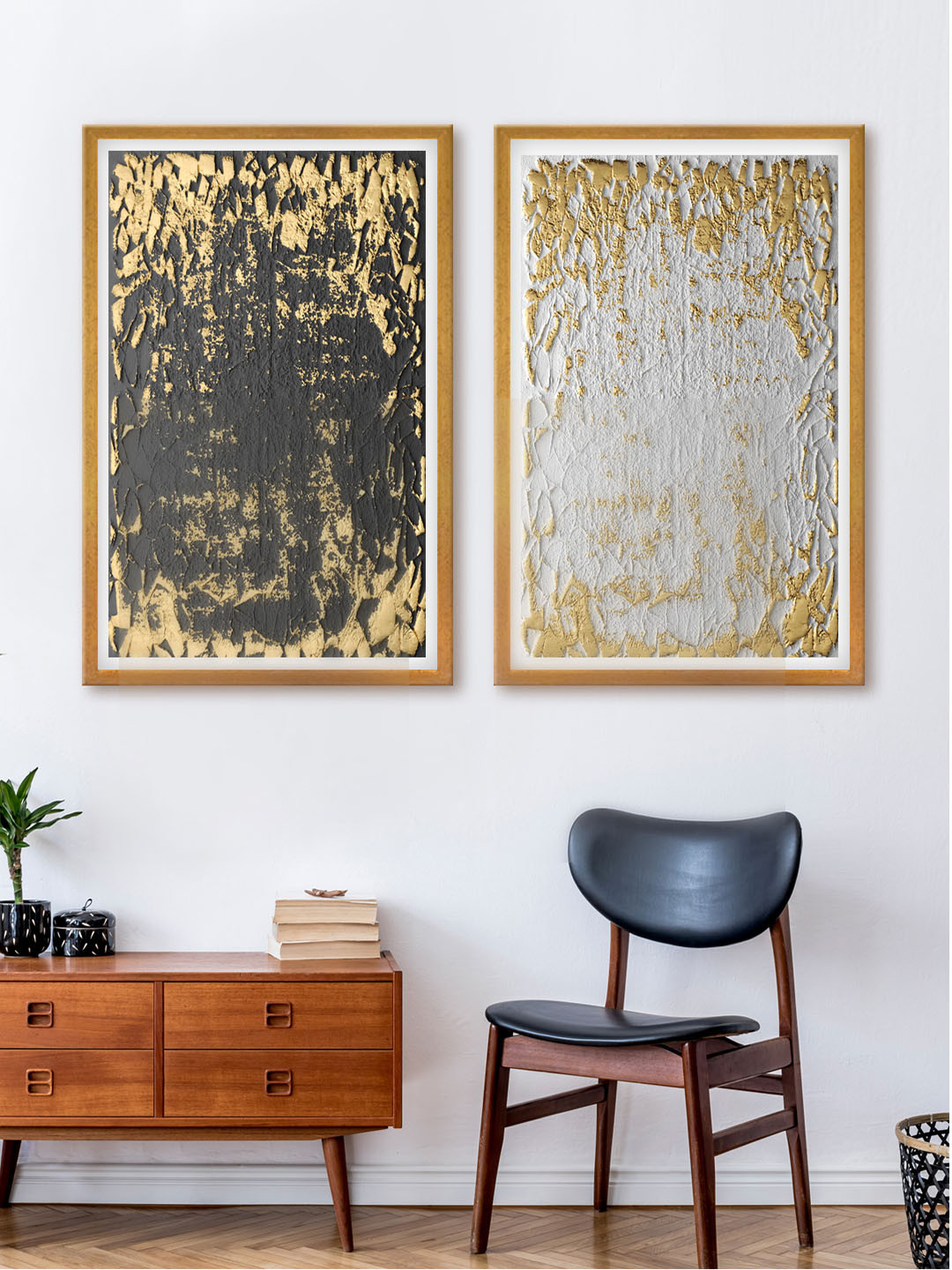 999Store Set Of 2 Gold-Toned & Grey Rustic Canvas Wall Art