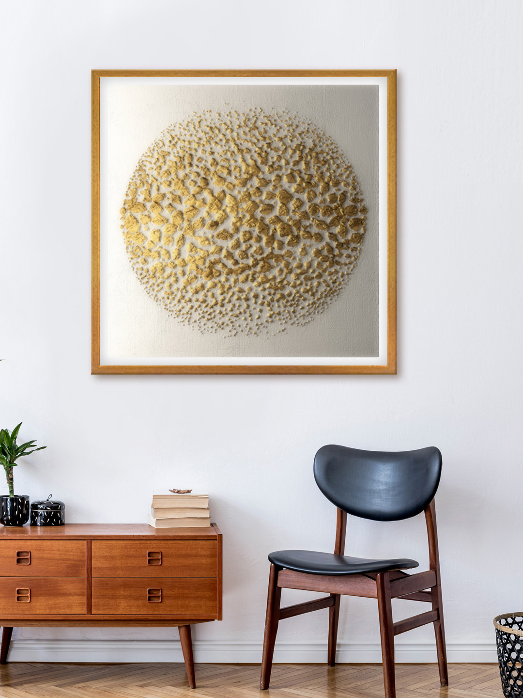 999Store Gold-Toned & White Abstract Canvas Wall Art