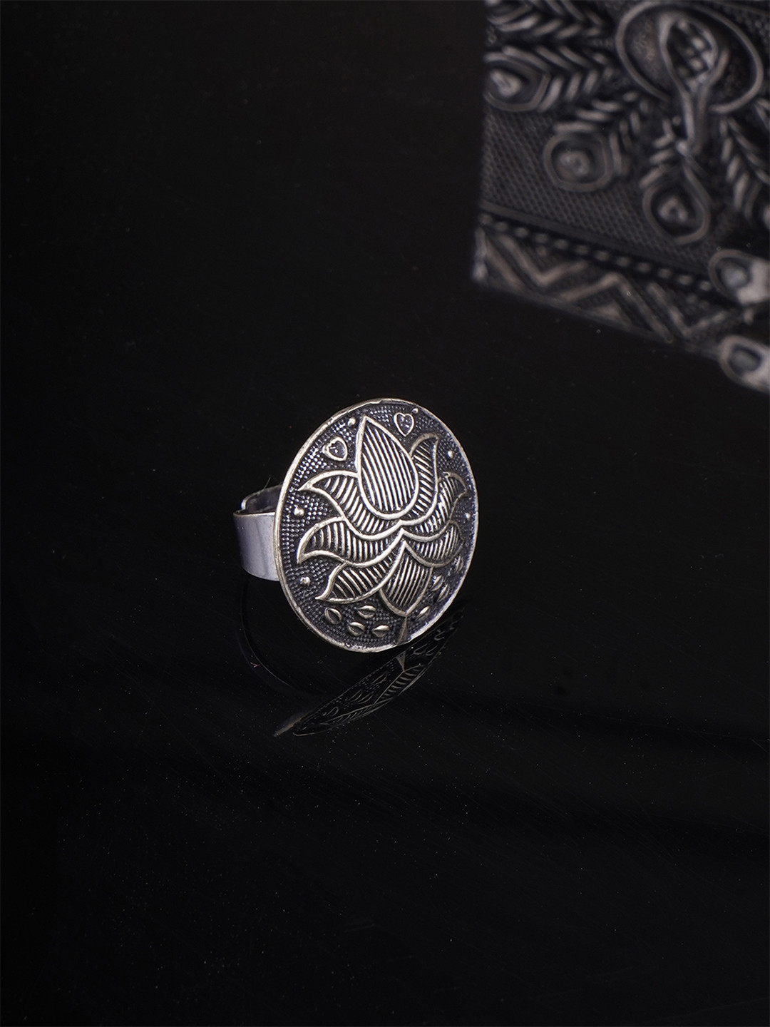 Adwitiya Collection Silver-Plated Adjustable Finger Ring