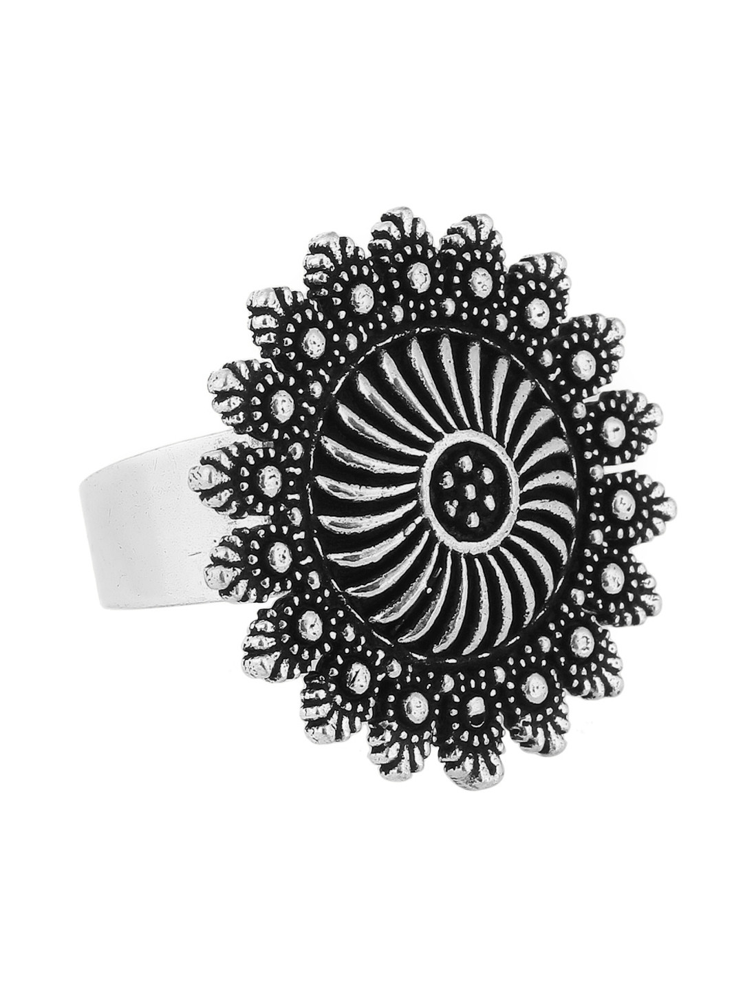 Adwitiya Collection Oxidized Silver-Plated Adjustable Finger Ring