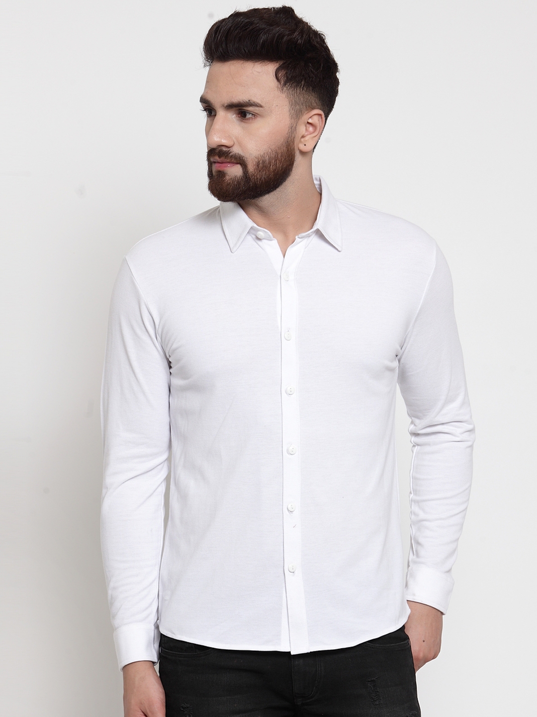 WILD WEST Men White Solid Casual Shirt
